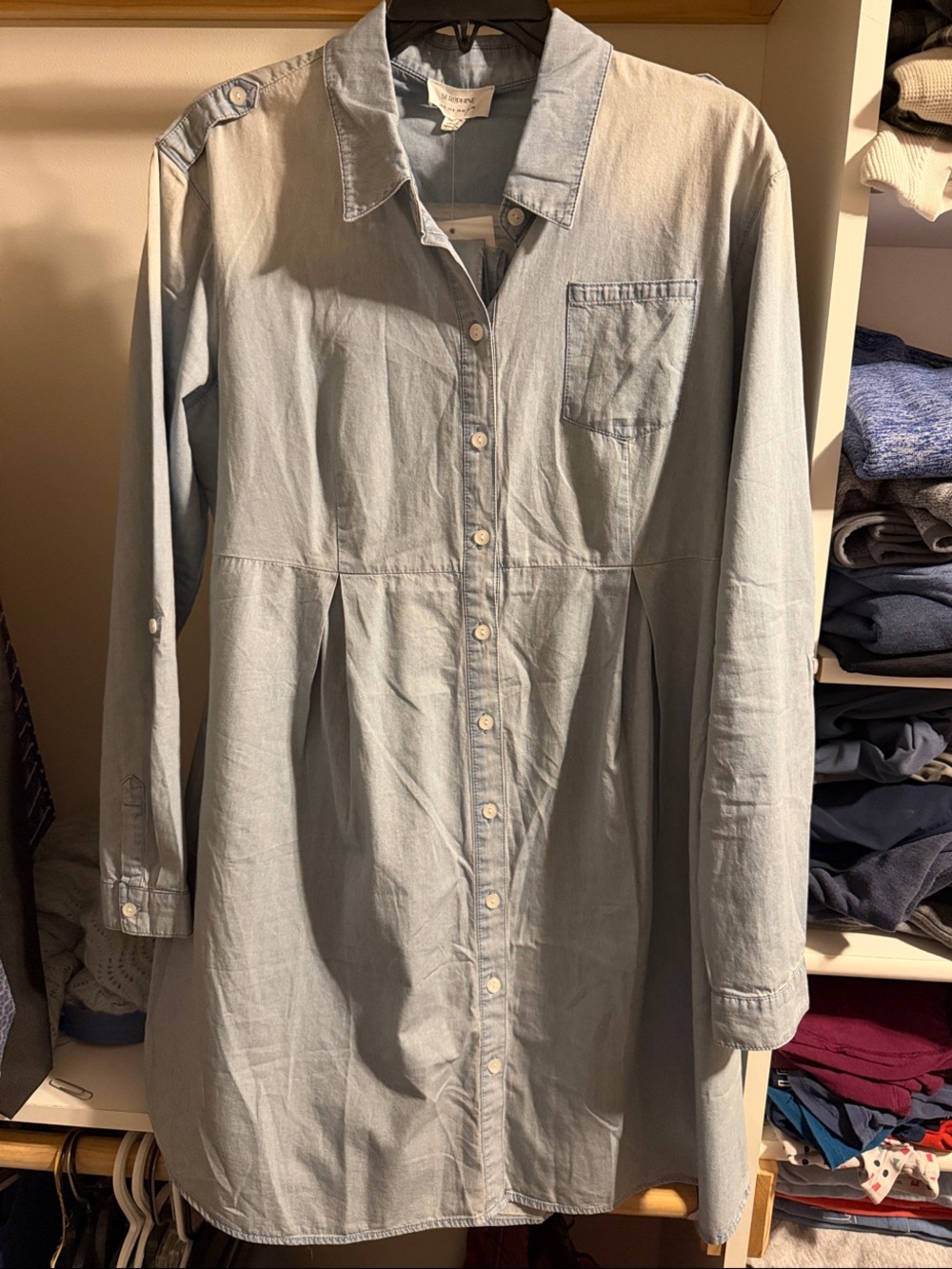 Seraphine Light Blue Button-Down Maternity Shirt Dress